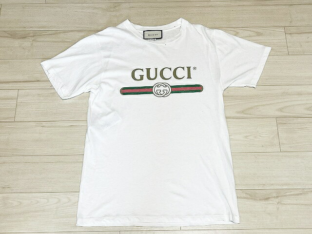 グッチ GUCCI Tシャツ カットソー オーバーサイズ レディース ヴィンテージプリント フラワー刺繍 ホワイト 白 #XS 457095 X5L89 【中古】