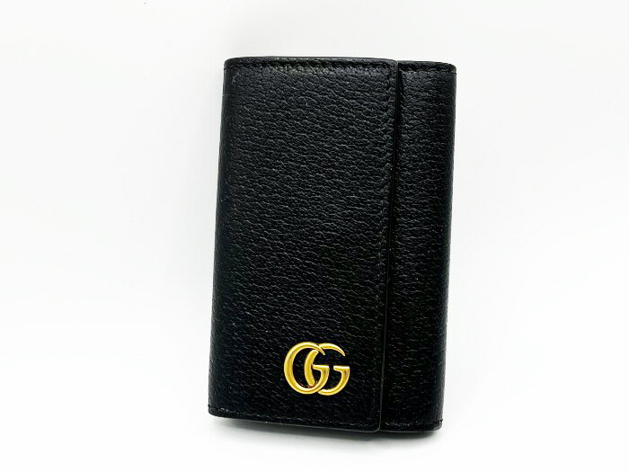 グッチ GGマーモント キーケース 6連 レザー フック付き ブラック 435305 DJ20T 1000 GUCCI 新品同様 メンズ レディース 黒 ゴールド金具 【中古】