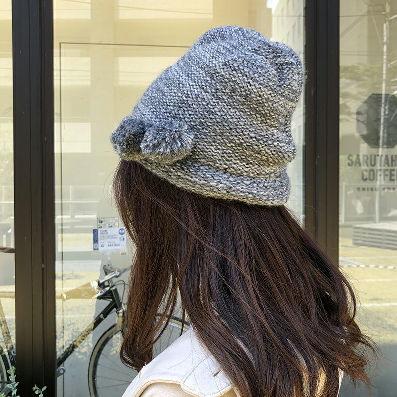 【ポンポン付・フード】送料無料 ニット帽子 ニットキャップ レディース 女性 シンプル おしゃれ 定番 防寒 カジュアル 日焼け対策 サイズ54-60cm 54cm 55cm 56cm 57cm 58cm 59cm 60cmポンポン付ニット