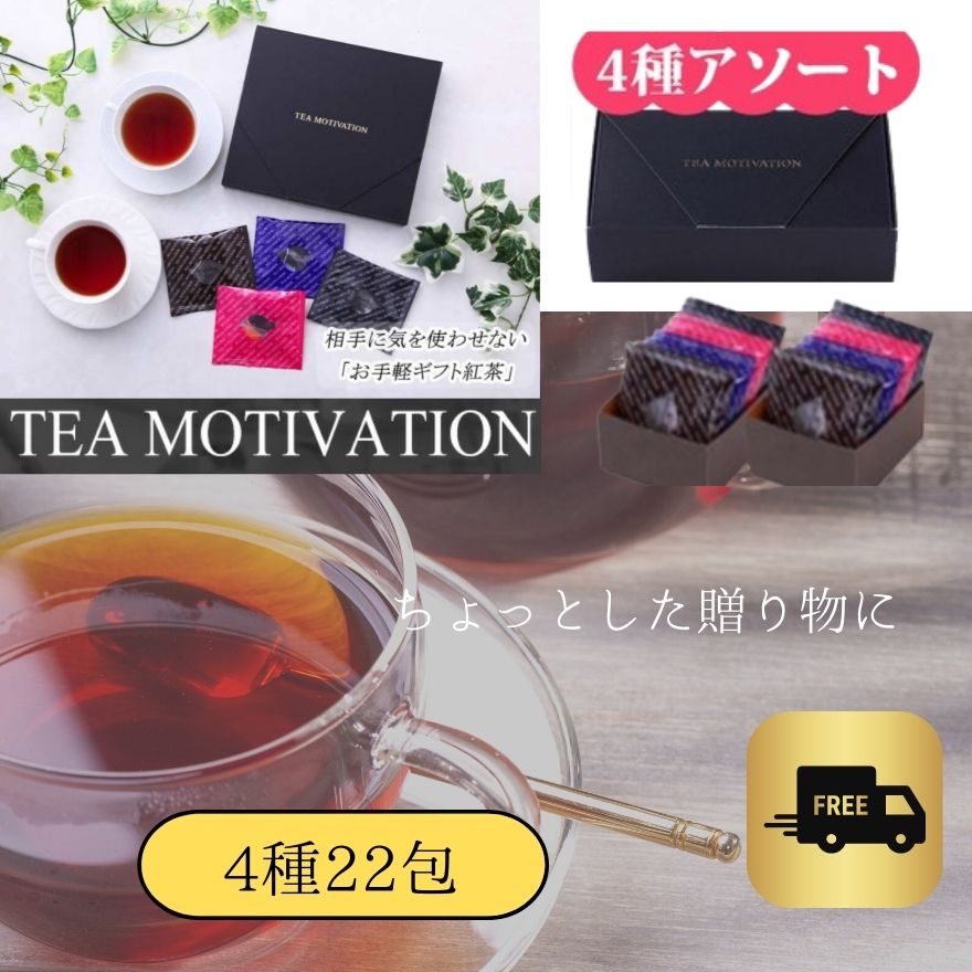 紅茶 ギフト セット TEA MOTIVATION（22個入り) 4種アソートセット 手提げ袋付き ホワイトデー プチギフト 退職祝い 退職 紅茶 お礼 手土産 挨拶 プレゼント 内祝い 女性 高級 おしゃれ 茶葉 贈り物 出産祝い ホワイトデー 母の日 RSL