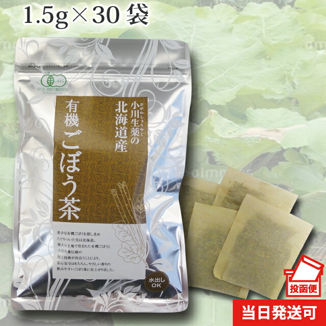 1.5g×30袋 北海道産有機ごぼう茶 厳選小川生薬 国産(北海道産) 無漂白ティーバッグ【ポスト投函便送料無料】有機　ゴボウ茶　牛蒡茶