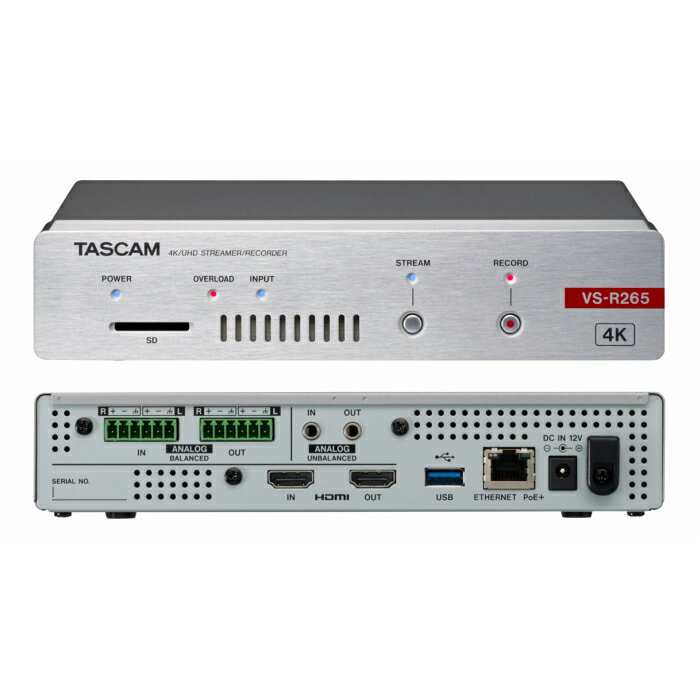 4K/UHD VIDEO STREAMER/RECORDER4Kライブストリーミング用AV Over IPエンコーダー/デコーダー(CODEC)TASCAM VS-R265