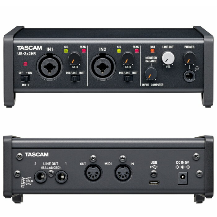 TASCAM(タスカム) US-2X2HR 2Mic, 2IN/2OUT 24bit/192kHzハイレゾ USBオーディオ/MIDIインターフェース 高音質 Youtube 音楽制作 生配信 DTM