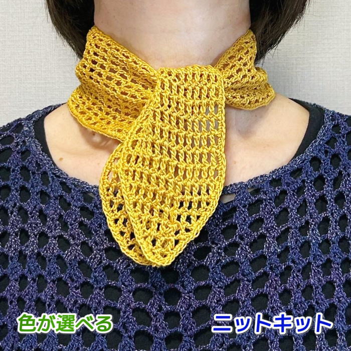 ●編み針セット●毛糸 夏糸 ウォッシュコットンクロッシェで編む保冷剤を入れるポケット付きのプチショール セット 手編みキット ハマナカ 無料編み図 編み物キット