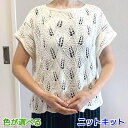 ●編み針セット●春夏毛糸 カポックコットンで編む透かしリーフ模様のプルオーバー 手編みキット ハマナカ 無料編み図 編み物キット サマーセーター