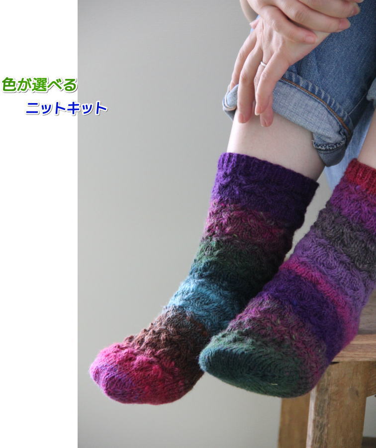 ●編み針セット●野呂英作のクレヨンソックヤーンで編む模様編みの靴下 手編みキット 毛糸 ソックス 無料編み図 編みものキット
