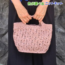 ●編み針セット●エコアンダリヤで編むバッグ底を使った引き上げ模様のバッグ 手編みキット ハマナカ 編み図 編みものキット