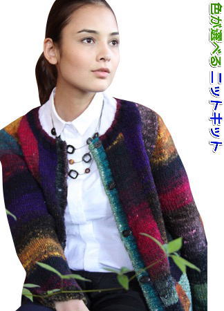 ●編み針セット●野呂英作のくれよんで編む切り替え模様のカーディガン 手編みキット 編み図 編みものキット