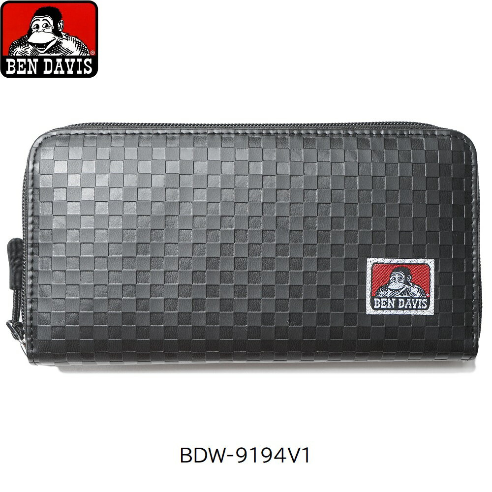 BEN DAVIS 財布 メンズ BEN DAVIS ベンデイビス 長財布 型押し ラウンドファスナー ロングウォレット チェッカー柄 エンボス 合成皮革 メンズ レディース BDW-9194V1