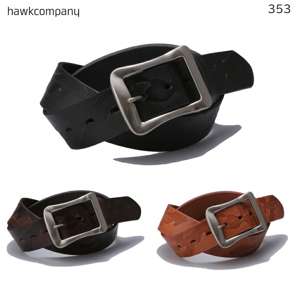 ホークカンパニー Hawk Company ホークカンパニー 40mm レザーベルト 本革 型押し カモ 迷彩 柄 メンズ レディース 男女兼用 サイズ調整可 バックル交換可 353