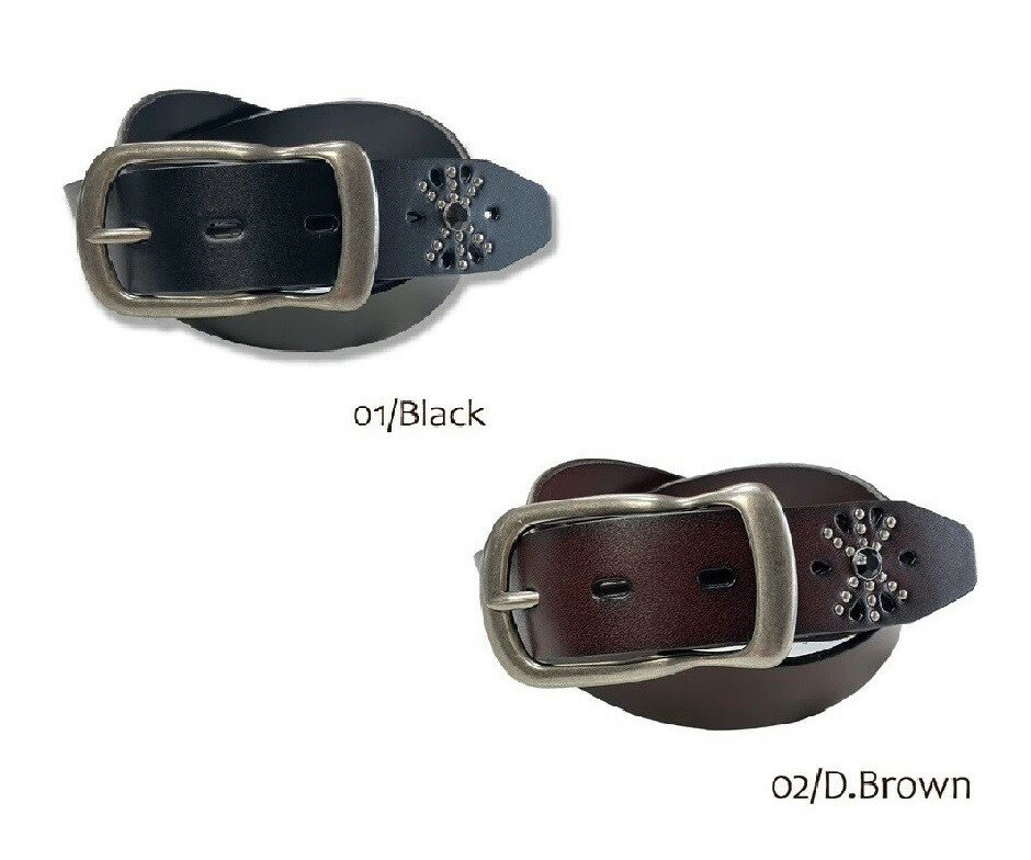 Wピンバックル　フラワー　レザースタッズベルト 爆買 フラワースタッズ ギャリソンベルト 40mm 本革 レザーベルト 牛革
