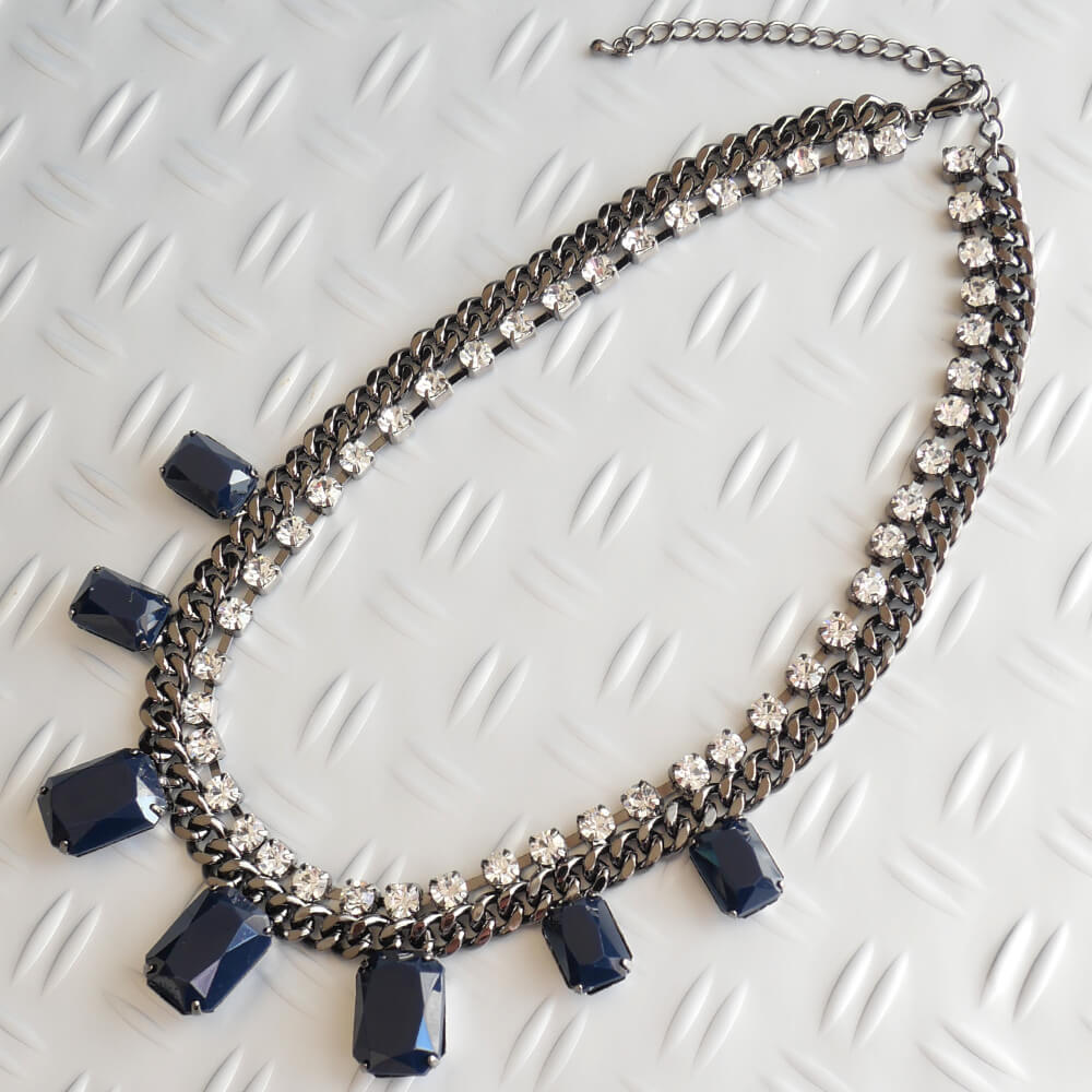 【パンク ロック】ガンメタル ビジューネックレス