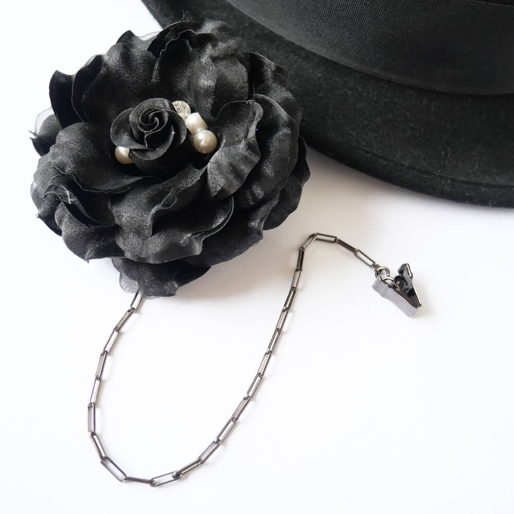 帽子クリップ 黒薔薇 ブラック フラワー ゴスロリ ゴシック メタル チェーン ハット 便利グッズ おしゃれ パーツ