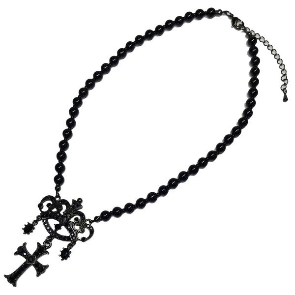 王冠 十字架 クラウン クロス ブラック 黒玉 ネックレス(4)