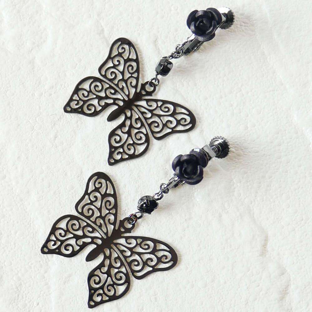 薔薇 ステンド蝶 イヤリング 大きめ...