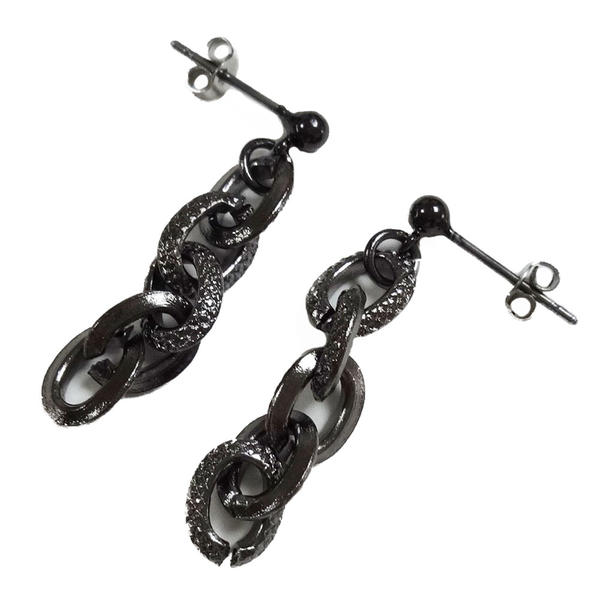 ガンメタ ブラック チェーン ピアス L 黒 キヘイ