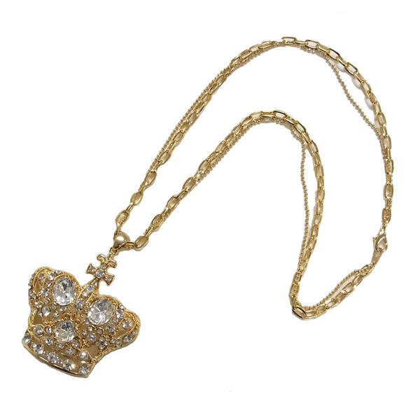 王冠 クリスタルストーン ゴールド　クラウン ネックレス