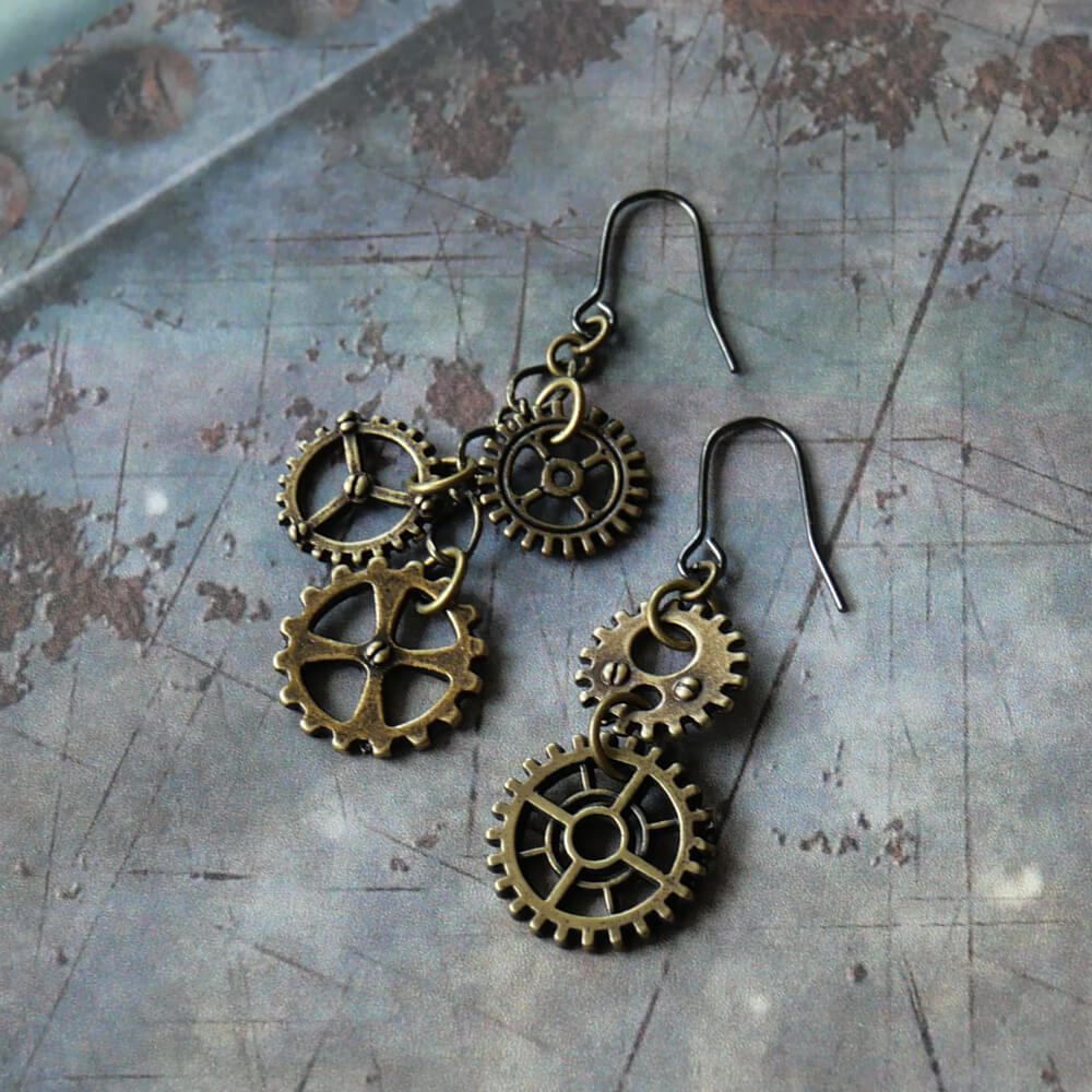 【steampunk】歯車 スチームパンク アシンメトリー ミニ ピアス