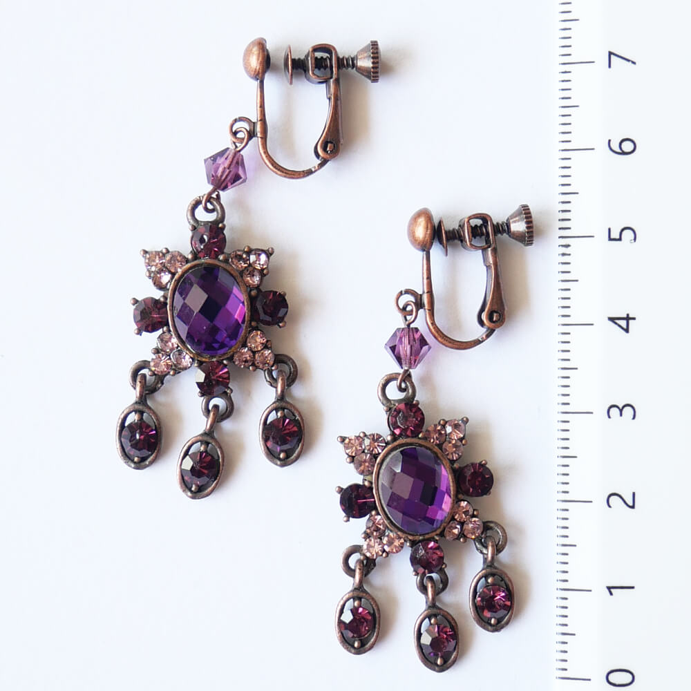 アンテーク パープル ミラー イヤリング