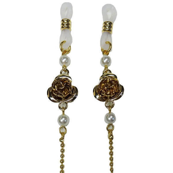 薔薇　パール　グラスコード・めがねチェーン ビーズ パール スワロ シリコン レディース