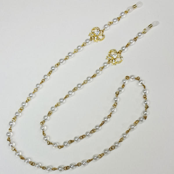 【ロリータ】パステル ホワイト リボングラスコード・めがねチェーン