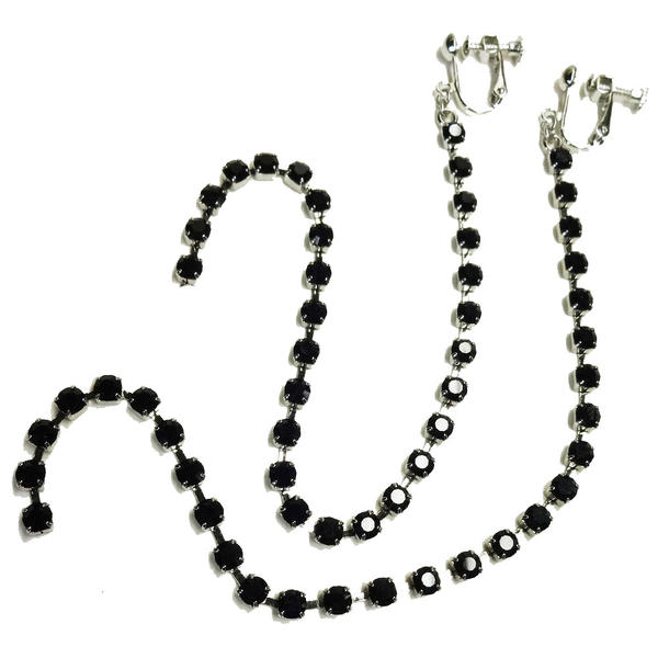 ブラック ラインストーン ロングイヤリング シルバー レディース ゴスロリ
