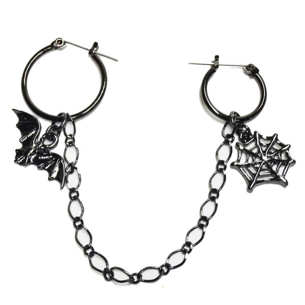 Rakuten - 【ゴシック】ダブルフープピアス　蝙蝠＆蜘蛛の巣