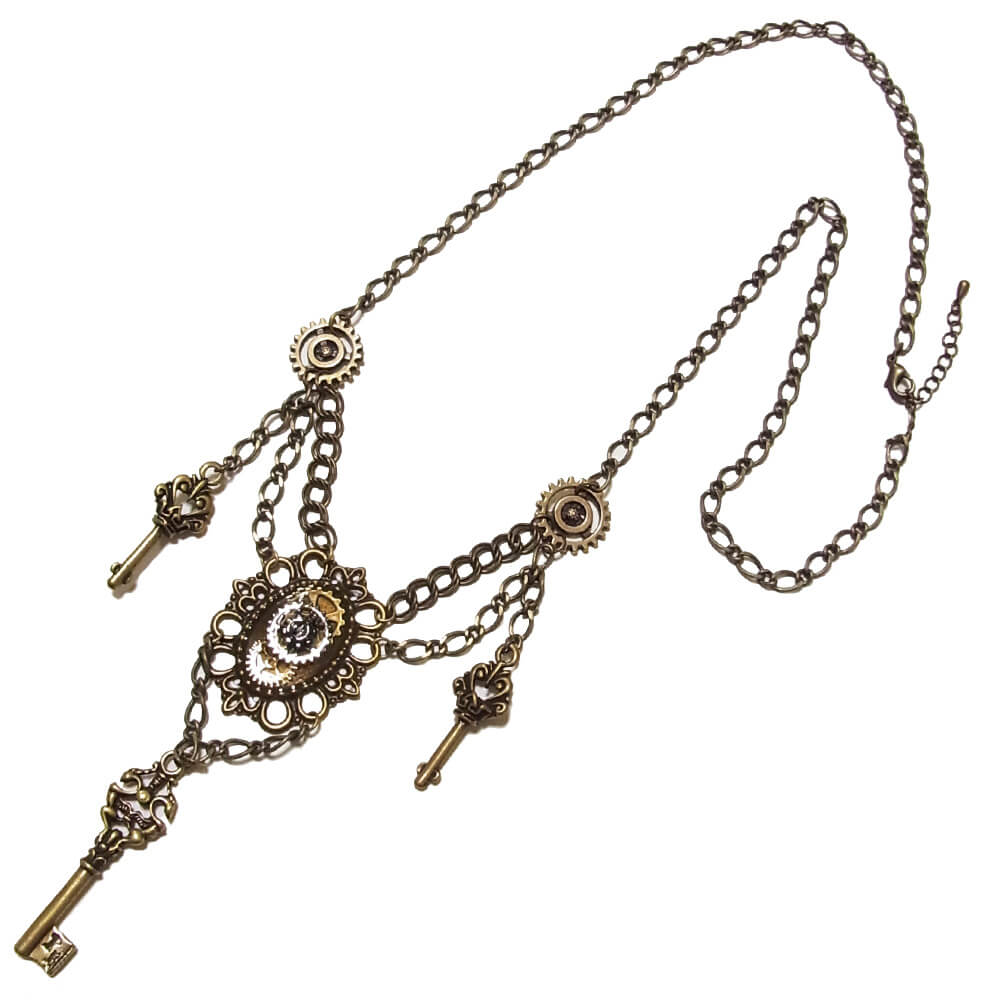 Rakuten - 【steampunk】歯車スチームパンク 鍵 アンティークゴールド ギア メタル チェーン ネックレス