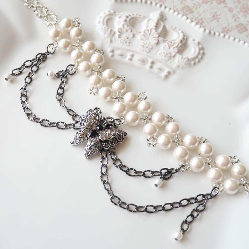 チョーカー パール ビーズ 蝶 ゴスロリ パーティ