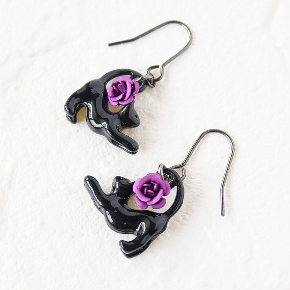 Rakuten - ピアス 黒猫 ブラックキャッツ 紫薔薇