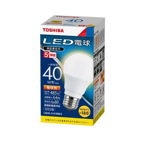 法人限定 東芝 LDA4L-G-K/40W/2 LDA4LGK40W2 LED電球 一般電球形 電球色 E26 40W形相当