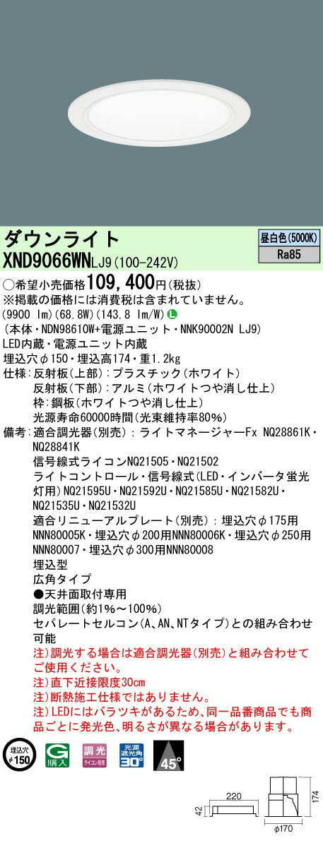 [ˡ�͸���] XND9066WN LJ9 �ѥʥ��˥å� �������� ŷ������� LED ���� ������饤�� �ӡ����45�� ���ѥ����� Ĵ�� �饤�������� ��1...