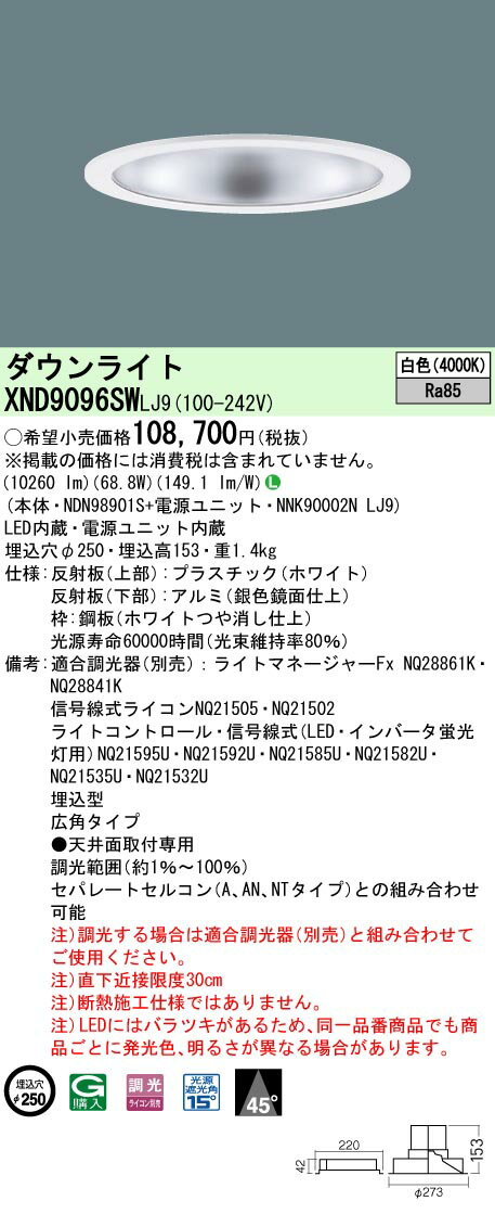 [ˡ�͸���] XND9096SW LJ9 �ѥʥ��˥å� �������� ŷ������� LED �� ������饤�� �ӡ����45�� ���ѥ����� Ĵ�� �饤�������� ��25...