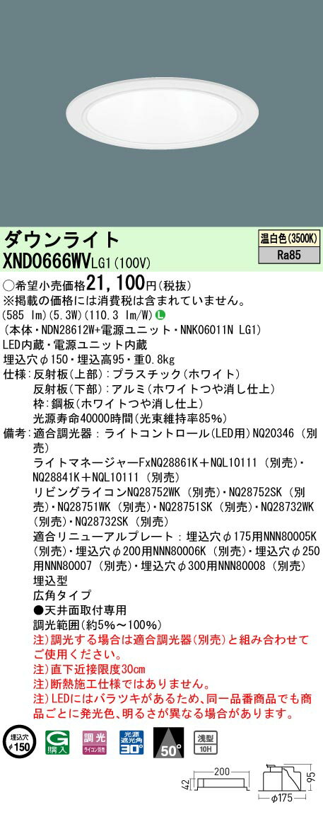 [ˡ�͸���] XND0666WV LG1 �ѥʥ��˥å� ŷ������� LED ���� ������饤�� [ XND0666WVLG1 ]