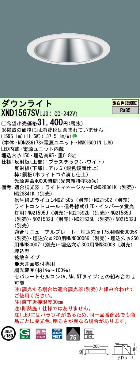 [ˡ�͸���] XND1567SV LJ9 �ѥʥ��˥å� ŷ������� LED ���� ������饤�� [ XND1567SVLJ9 ]