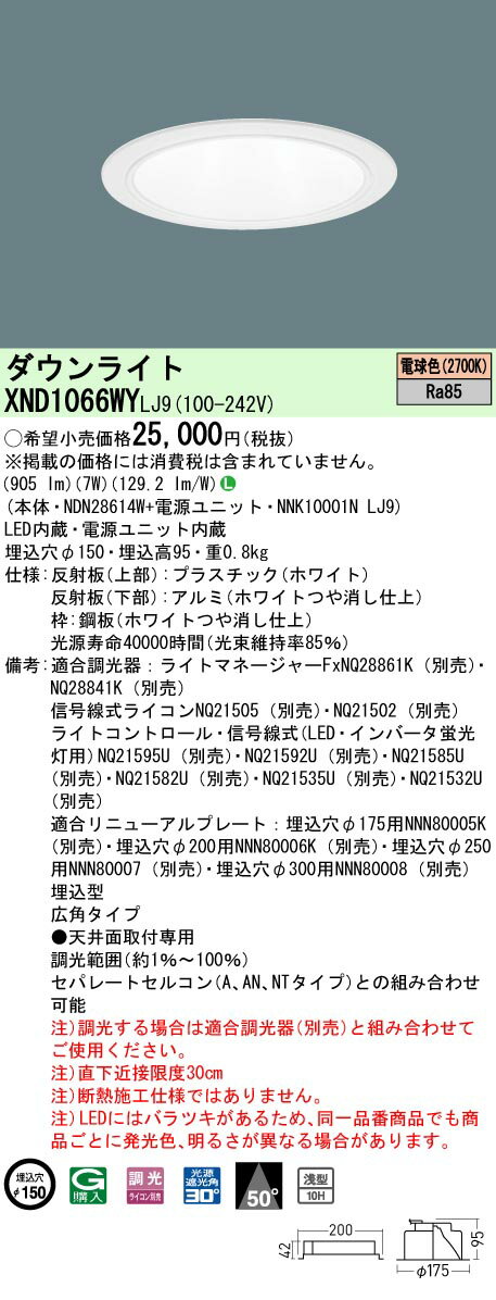 [ˡ�͸���] XND1066WY LJ9 �ѥʥ��˥å� ŷ������� LED �ŵ忧 ������饤�� [ XND1066WYLJ9 ]
