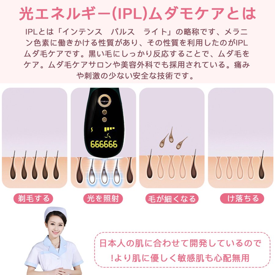 脱毛器 光美容器 冷感家庭用脱毛器 100万回照射 5段階調節 8週間脱毛済み 光エステ 男女兼用 美肌機能搭載 家庭用 全身脱毛 V.I.O対応 日本語説明書付き