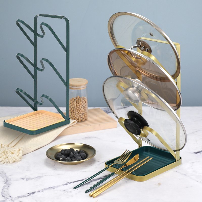 キッチンツールスタンド 3段 鍋蓋スタンド ホルダー カトラリースタンド キッチン収納ラック 鍋ふた置き お皿立て お玉置き トレー付き 鍋ふた ラック