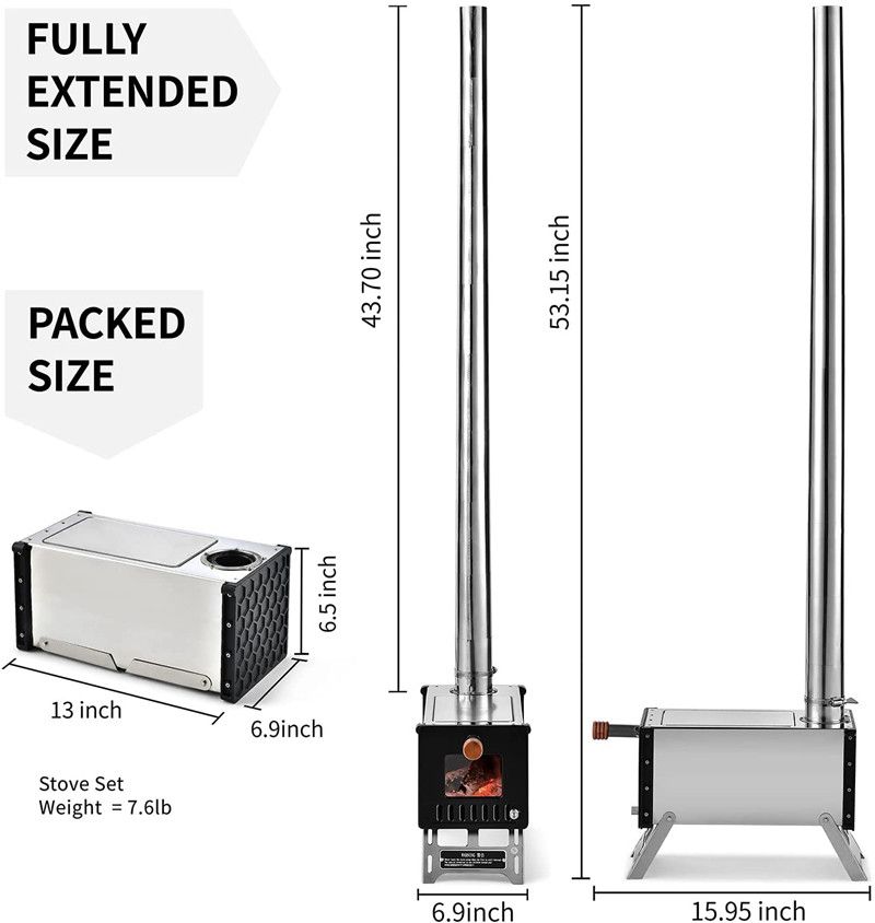 煙突パイプ付きテント薪ストーブ キャンプ暖房調理のための携帯用 ステンレス鋼のキャンプ ステンレス304 ウッドストーブ 薪暖炉 コンパクト収納 料理 焚火台 収納バッグ付き 防風ストーブ キャンプ用屋外ポータブル キャンプ料理 防災釣りキャンプ