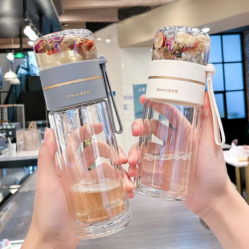 【母の日】400ML 二重ガラス 分離式水筒 茶こし付き おしゃれ耐熱耐冷 自宅水筒 二重ガラス 分離式水筒 茶こし付き おしゃれ耐熱耐冷 自宅用 勤務先 旅行スポーツ アウトドアガラスコップ 携帯便利