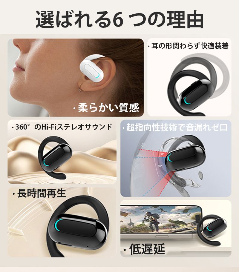 ワイヤレスイヤホン Bluetooth5.3 イヤホン 開放型 ENC PSE認証済み ノイズキャンセリンク 完全ワイヤレス bluetooth イヤホン ワイヤレス 瞬間接続 片耳 右耳 ヘッドセット マイク 軽型 ブルートゥース イヤホン iPhone/Android techdream-10004132 techshop サンプル画像2