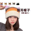 ニット帽 猫耳 帽子 秋 冬 メンズ レディース 虹のグラデーションニット帽 猫耳帽子 ニット 防寒 温かい 手洗い 洗える 釣り スキー スノボ 自転車 トレ...