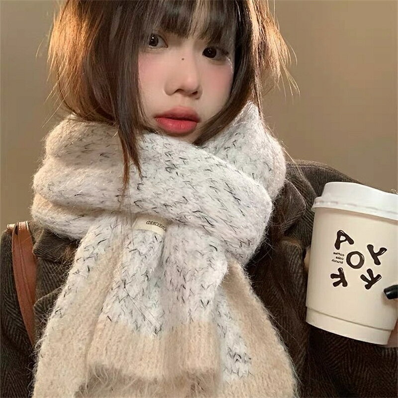 ウール入りニットマフラー 女 秋冬 あたたまること あつさを増す ニット 韓国風 お...