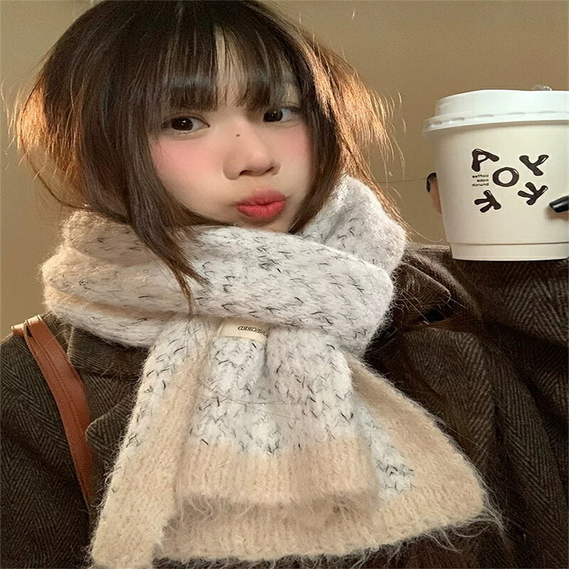 ウール入りニットマフラー 女 秋冬 あたたまること あつさを増す ニット 韓国風 お...