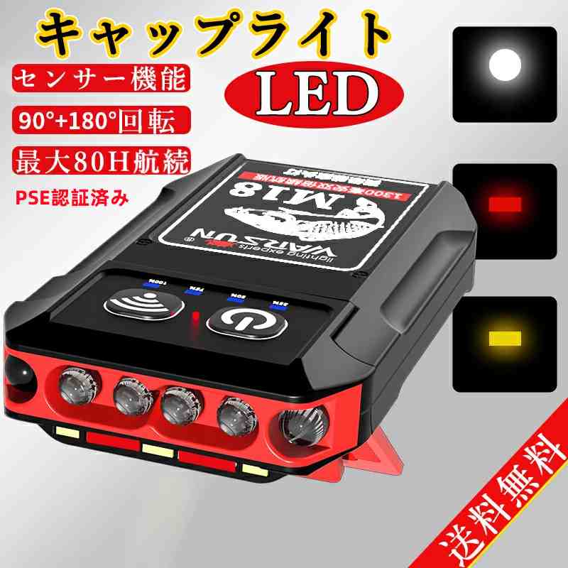 帽子クリップ 充電式LEDヘッドライト キャップライト PSE認証済み ヘルメットライト クリップ式 帽子ライトクリップ　モーションセンサー　センサー機能付き　90-180角度調整可能　防水　明るい 高輝度　軽量　ミニー 1
