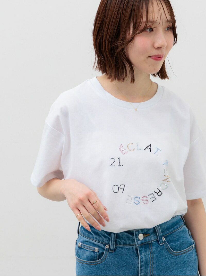 ラインストーンサークルロゴTシャツ Te chichi テチチ トップス カットソー・Tシャツ グレー シルバー ホワイト[Rakuten Fashion]