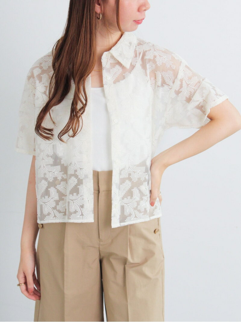 【SALE／60%OFF】オーガンジー刺繍ハーフスリーブシャツ Te chichi テチチ トップス シャツ・ブラウス ブラック ホワイト【RBA_E】[Rakuten Fashion]
