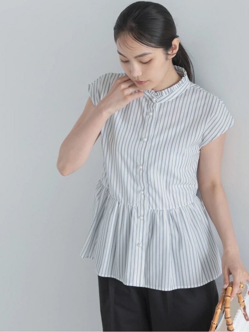 樂天商城 - フレンチスリーブスタンドフリルブラウス Te chichi テチチ トップス シャツ・ブラウス ブルー ネイビー ホワイト【送料無料】[Rakuten Fashion]
