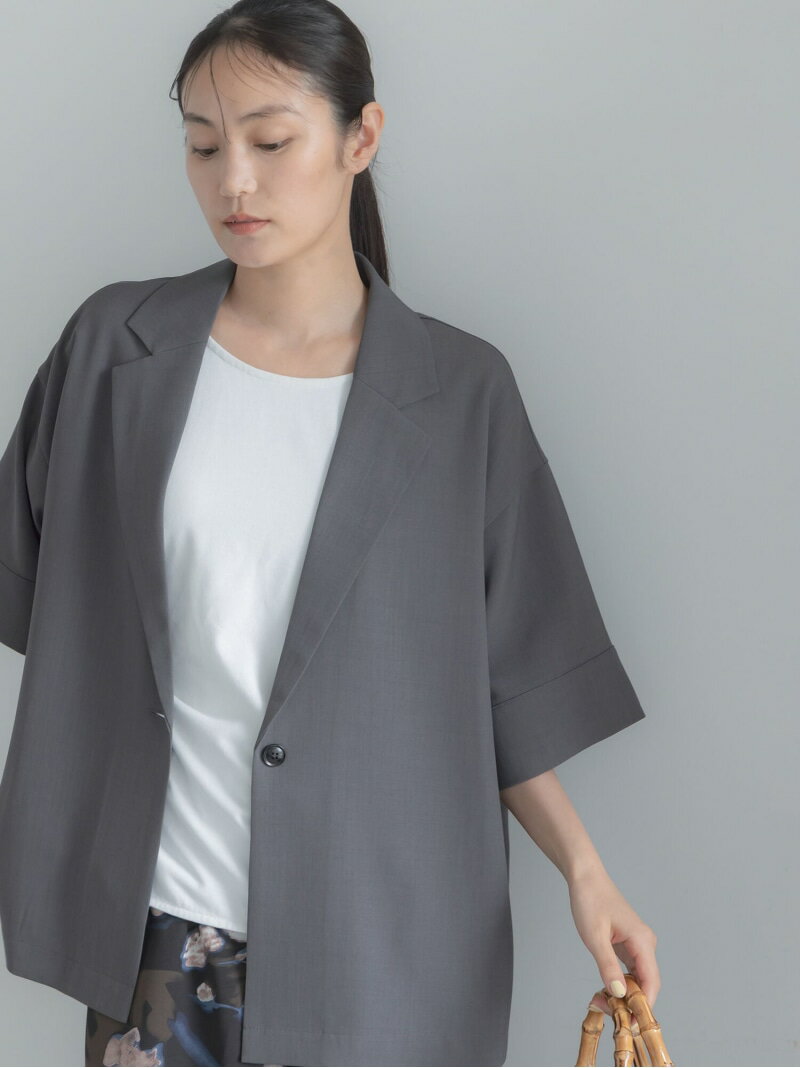 樂天商城 - 麻調ハーフスリーブジャケット Te chichi テチチ ジャケット・アウター ノーカラージャケット ブラック ベージュ グレー【送料無料】[Rakuten Fashion]
