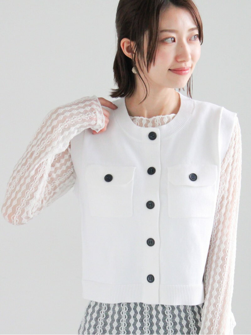 Crew Neck - 【SALE／60%OFF】ポケット付きニットベスト Te chichi テチチ トップス ニット グリーン ホワイト ブラック【RBA_E】[Rakuten Fashion]